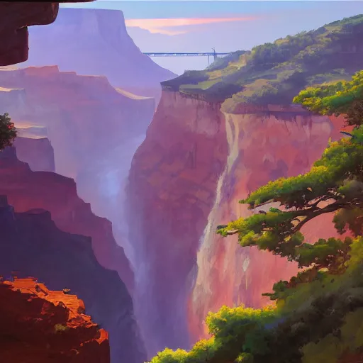 Prompt: concept art painting of a grand canyon with huge ocean inside, giant river, with unfinished bridge under construction, realistic, detailed, cel shaded, in the style of makoto shinkai and greg rutkowski and james gurney