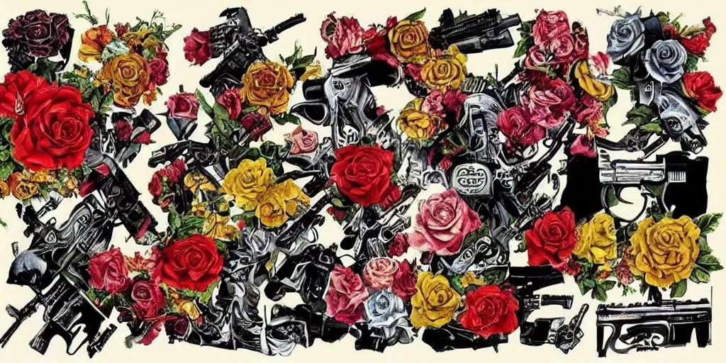 Prompt: guns and roses artwork