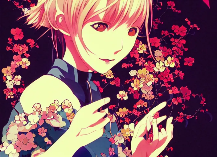 Image similar to yoh yoshinari editorial illustration colorful anime portrait of shiina ringo, murata range, manga, ilya kuvshinov, fine texture, detailed, matte colors, perfect anime face, cinematic dramatic lighting, film grain, dynamic composition, moody, vivid, volumetric, alphonse mucha, stippled lighting