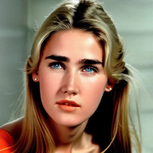 Image similar to face of 20 years old Jennifer Connelly with blonde hair