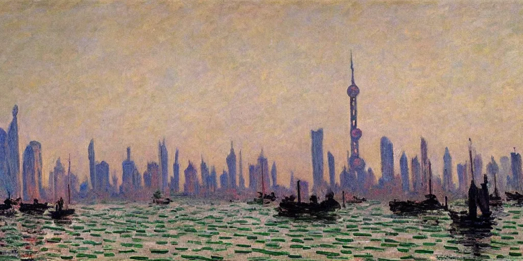 Prompt: a oil painting of the Shanghai City by Oscar-Claude Monet