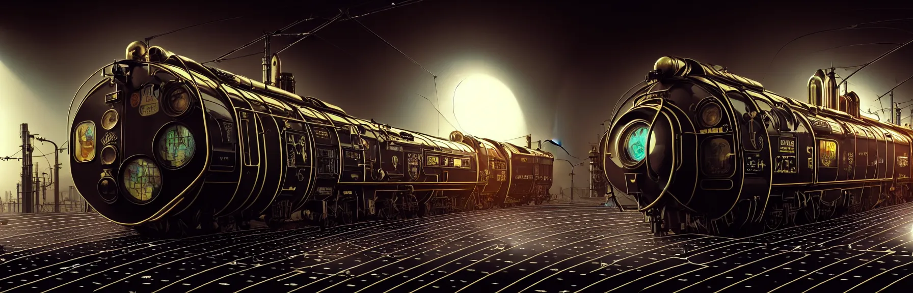 Image similar to solar - punk war train, vacuum tube - punk, electron tube - punk. 8 k resolution concept art hyperdetailed trending on artstation unreal engine hyperrealism art. baroque elements. intricate artwork by caravaggio