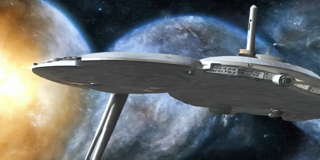 Image similar to u. s. s. enterprise ncc - 1 7 0 1 - a at space dock, highly detailed, matte painting, nasa, photorealistic