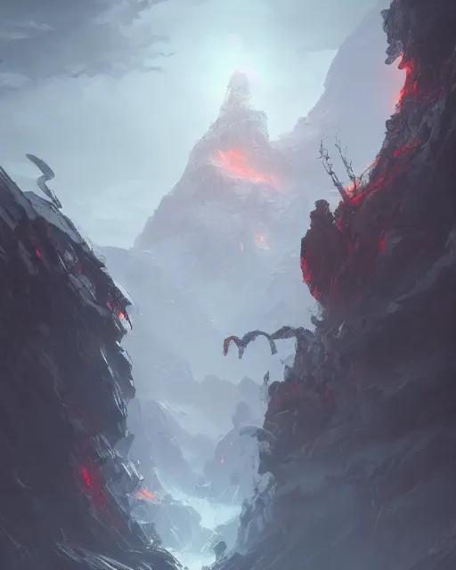 Image similar to the onix mountain, terrifying, environment art, fantasy art, landscape art, in the style of greg rutkowski, illustration, epic, fantasy, intricate, hyper detailed, artstation, concept art, smooth, sharp focus, ray tracing