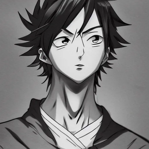 Profile picture of an anime, koey horikoshi's artwork with a male character  with black hair and a smile