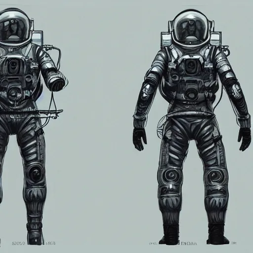 Prompt: Front, side and back character view of Astronaut from Kojima Productions by Donato Giancola, trending on Artstation concept arts