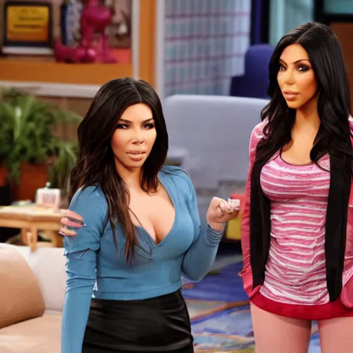 Image similar to Icarly with kim kardashian as Carly, 8k full HD photo, cinematic lighting, anatomically correct, oscar award winning, action filled, correct eye placement,