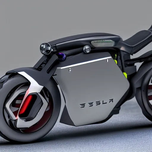 Image similar to tesla cyberpunk motorcycle, high detail, octane render,