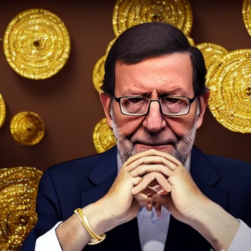 Prompt: a still of mariano rajoy surrounded by gold and diamonds, award - winning, photograph, 3 d render, unreal engine, 4 k detailed