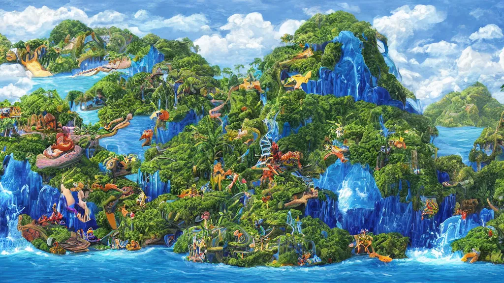 Image similar to pandora island, painting