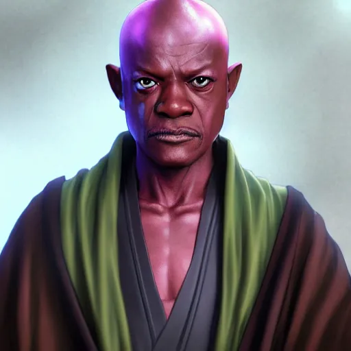 Image similar to portrait of mace windu, anime fantasy illustration by tomoyuki yamasaki, kyoto studio, madhouse, ufotable, trending on artstation