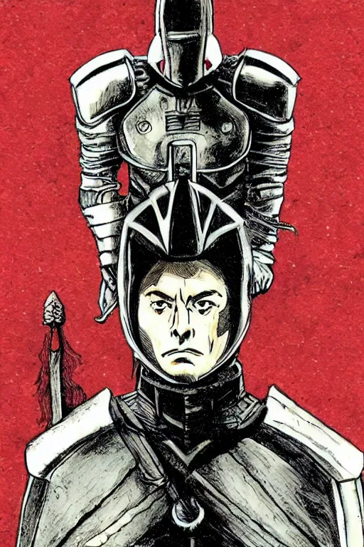 Prompt: Elon Musk as a knight in the style of Berserk, by Kentaro Miura