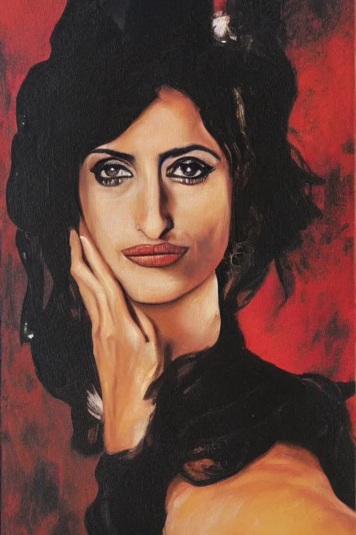 Image similar to oil painting, portrait of penelope cruz, artwork by salvador dali