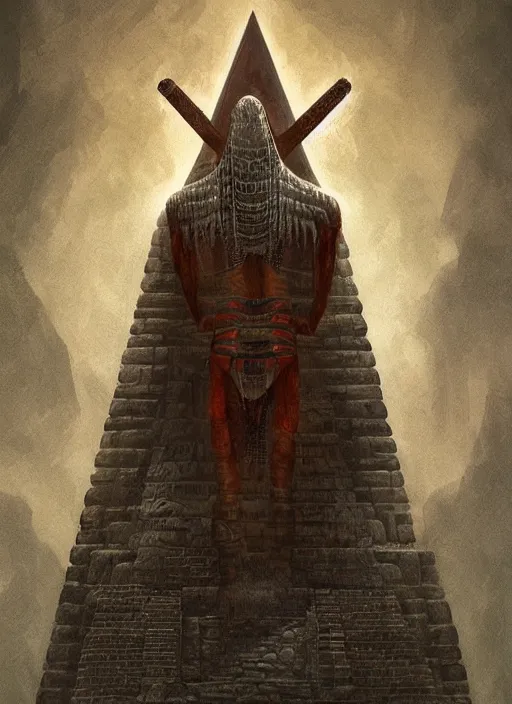 Prompt: digital _ painting _ of _ pyramid head mayan god of death _ by _ filipe _ pagliuso _ and _ justin _ gerard _ symmetric _ fantasy _ highly _ detailed _ realistic _ intricate _ port