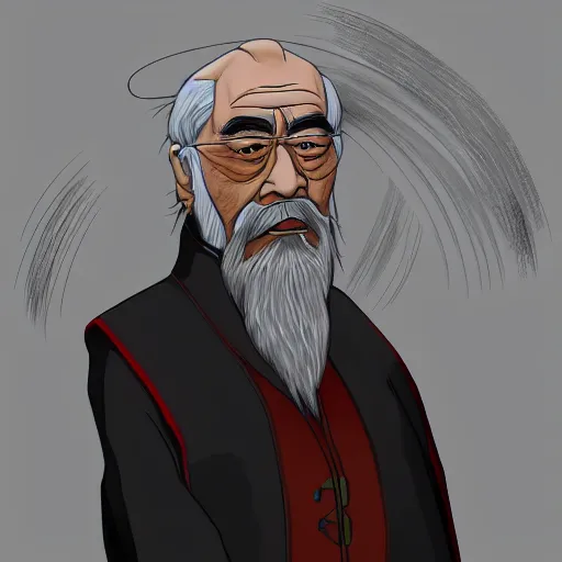 Prompt: uncle iroh from the last airbender ( 2 0 0 5 ) wearing a black tuxedo and sunglasses, intricate, highly detailed, digital painting, trending on artstation
