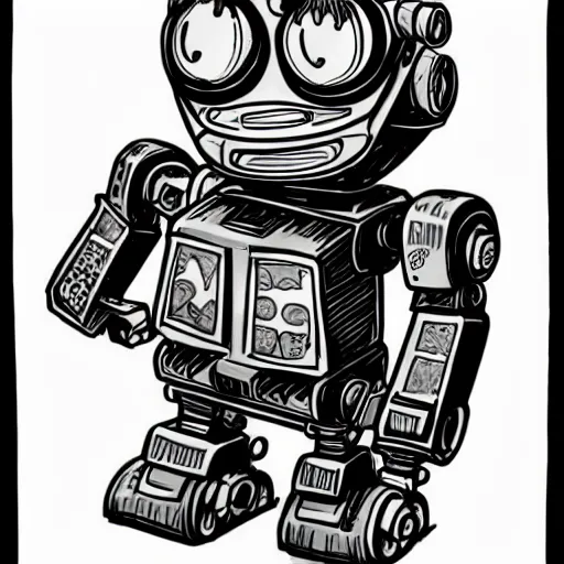 Robot Drawing, Graphic Drawing And Color Illustration. Robot