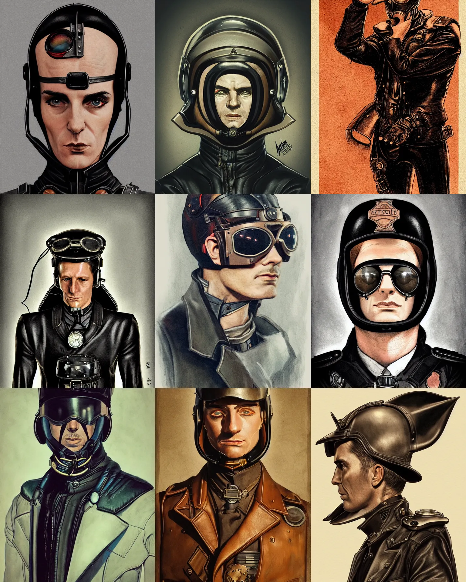 Prompt: portrait, headshot, old victorian retro - futurist pilot, leather pilots uniform, heroic composition, by loish, moebius, regal, dramatic lighting, backlit, spot lit, shadowed, mysterious, tattoos, intricate, hyper realistic, hyperdetailed, centered, cinematic