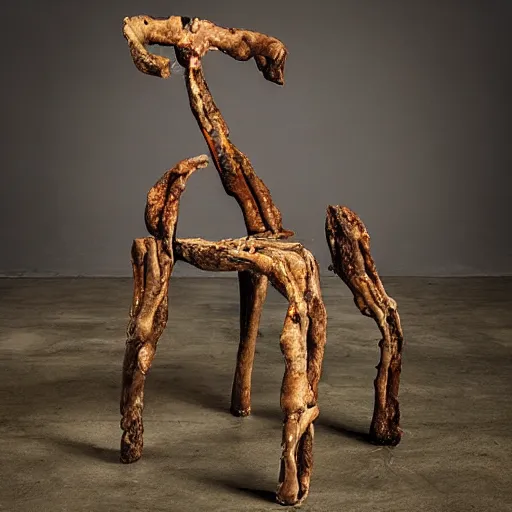 Prompt: chair made of rotted flesh and bone