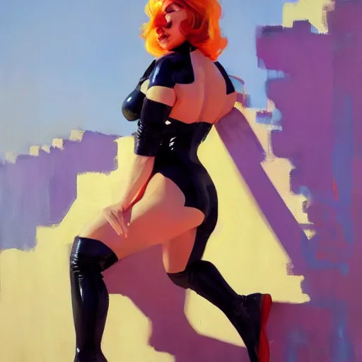 Prompt: greg manchess portrait painting of female wearing a latex suit as addison rae, medium shot, organic painting, sunny day, matte painting, bold shapes, hard edges, street art, trending on artstation, by huang guangjian and gil elvgren and sachin teng