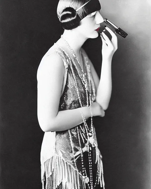 Image similar to 1 9 2 0 s photo of a beautiful flapper girl smoking a juul ecig vape