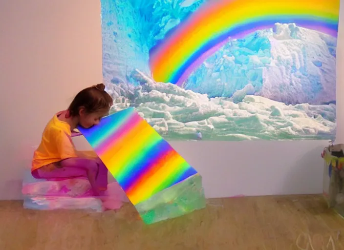 Prompt: photo iceberg with rainbow color paint