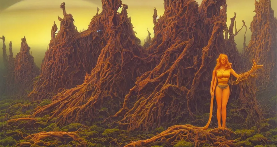 Image similar to masterpiece oil painting by the great famous sci - fi artist michael whelan.