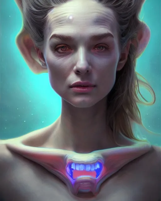 Image similar to portrait of a cute female hammerhead, bioluminescent, veins, horror, happy, highly detailed, digital painting, cinematic, hyperrealism, dark retrowave, art by stanley lau and artgerm and magali villeneuve and alphonse mucha, artstation, octane render, cgsociety