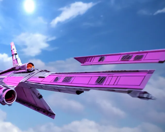 Image similar to ultra realistic cgi of a star wars podracer with pink anime livery, 4k, render