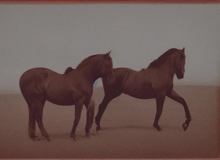 Image similar to an underexposed kodak 500 photograph of morphed north horse, muted color