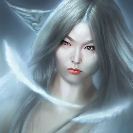 Prompt: concept art, female angel, human form, samurai, hyper realistic, cinematic lighting