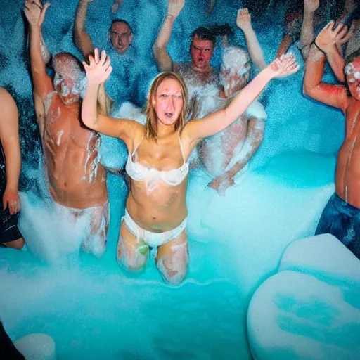 Prompt: bibemus at a foam party