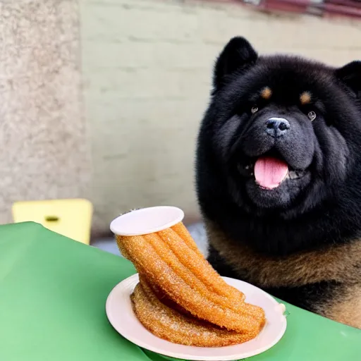 Image similar to a chow chow eating churros