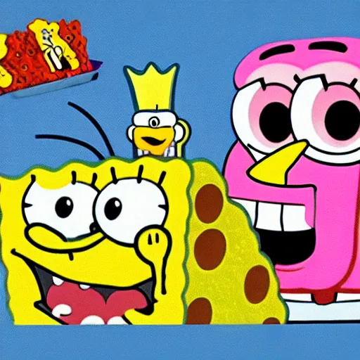 Image similar to Patrick, SpongeBob, eating