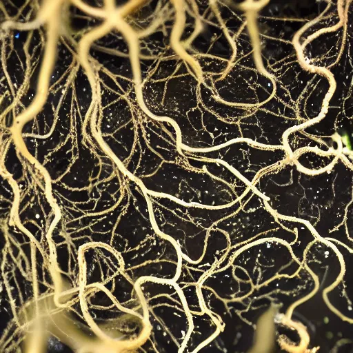 Image similar to photograph of a pitch black, tar - like fungus with lots of tendrils spreading everywhere, intricate detail, goopy, deep black tendrils, infestation