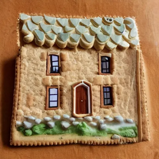 Prompt: house made from biscuits