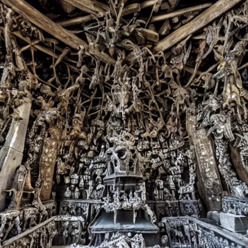 Prompt: The Sedlec Ossuary made with insect carapace\'s, DSLR Photoreal HDRI