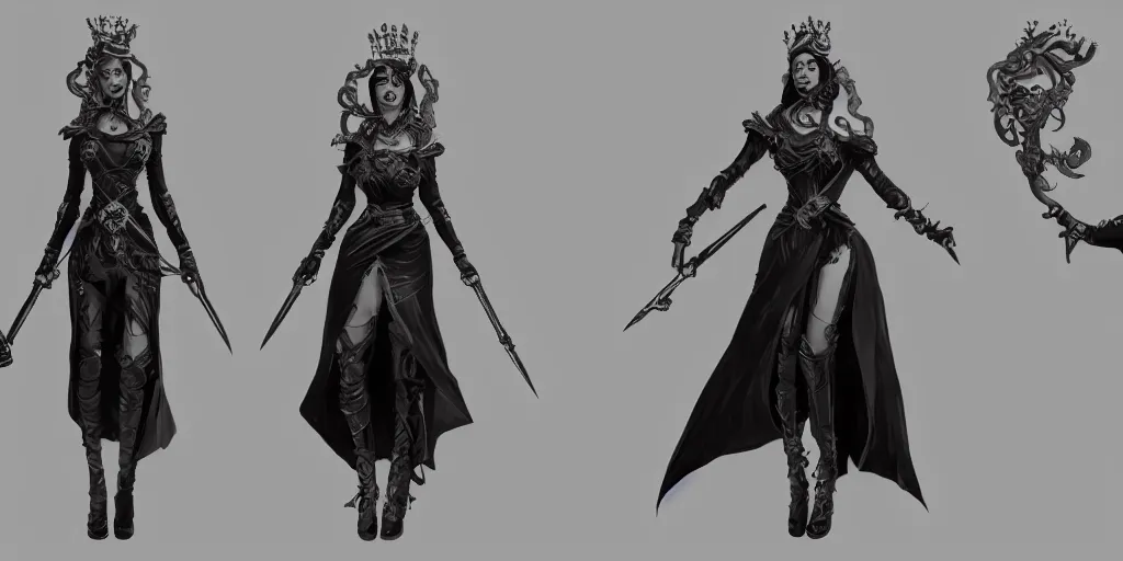 Image similar to queen of spades, character sheet, fine details, concept design, contrast, brigitte bardot, kim jung gi, greg rutkowski, trending on artstation, 8 k, full body, turnaround, front view, back view, ultra wide angle