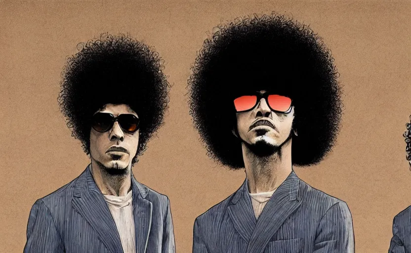 Image similar to the mars volta in a hyper surealism style, ultra detailed, in subtle colors, manga style.