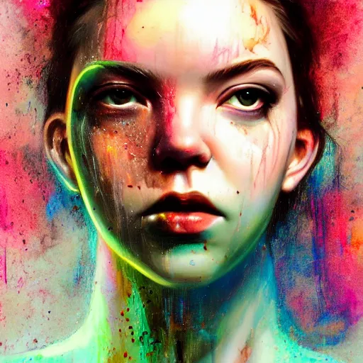 Prompt: art portrait of a Anya Taylor-Joy, cameras, melting ,8k,by tristan eaton,Stanley Artgermm,Tom Bagshaw,Greg Rutkowski,Carne Griffiths, Ayami Kojima, Beksinski, Giger,trending on DeviantArt,face enhance,hyper detailed,minimalist,cybernetic, android, blade runner,full of colour