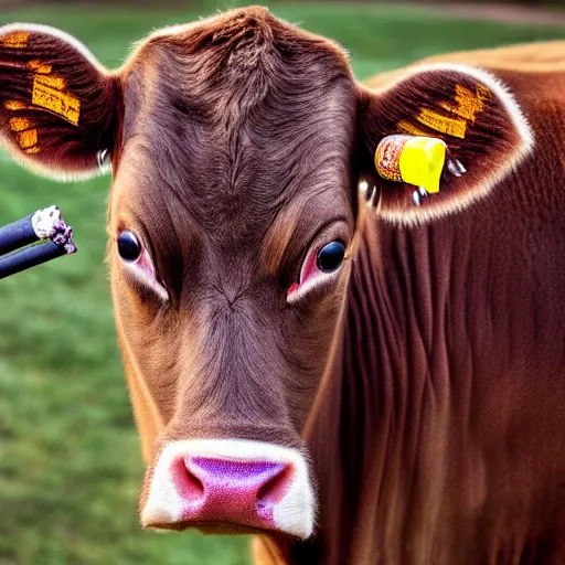 Prompt: detailed picture of a cow having a cigarette