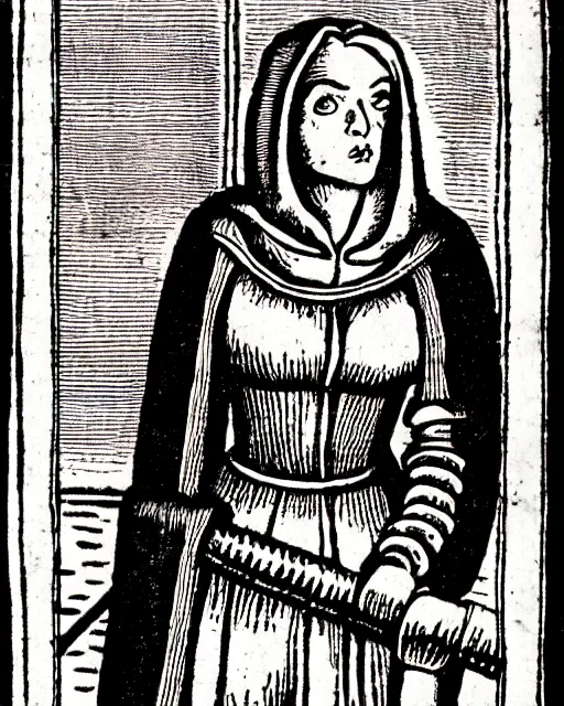 Image similar to b & w woodcut illustration of dana scully from the nuremberg chronicle, 1 4 9 3, restored, hq scan, london museum archives