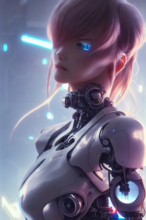 Image similar to ultra realistic, a cybernetic anime girl, sci - fi, intricate details, eerie, highly detailed, octane render, 8 k, art by artgerm and alphonse mucha and greg rutkowski, artstation