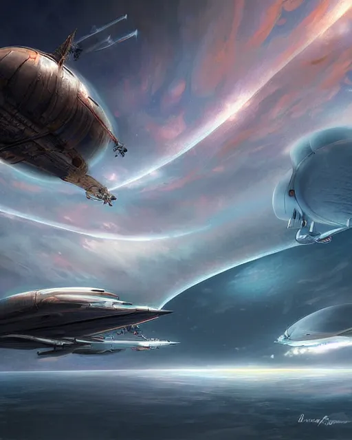 Prompt: spaceships and airships portrait, digital art by burdisio alejandro, digital, landscape, fantasy, sci - fi