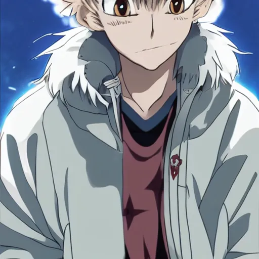 Image similar to key anime visual portrait of an anthropomorphic anthro wolf fursona, in a jacket, with handsome eyes, official modern anime art