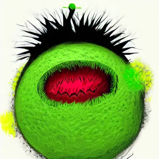 Image similar to a tennis ball monster ,tennis ball, dark, chalky, digital art, fantasy, magic, trending on artstation, ultra detailed, professional illustration by Basil Gogos