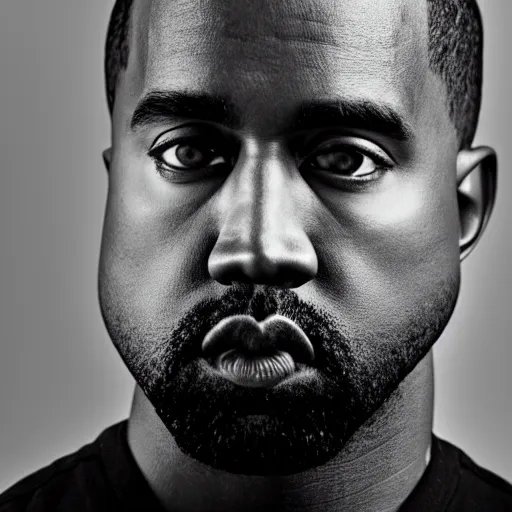 Image similar to a chiaroscuro lighting portrait of kanye west, black background, close up portrait, shallow depth of field, 8 0 mm, f 1. 8