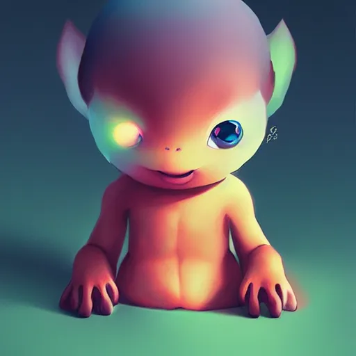 Image similar to funny cute little monster by artgerm and beeple, soft lighting, solid background,