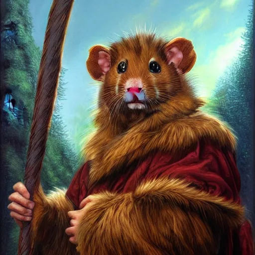 Image similar to fantasy portraiture of a man-hamster chimera jarl, by Ted Nasmith and by Joe Jusko, 4K, trending on ArtStation, sfumato, full shot