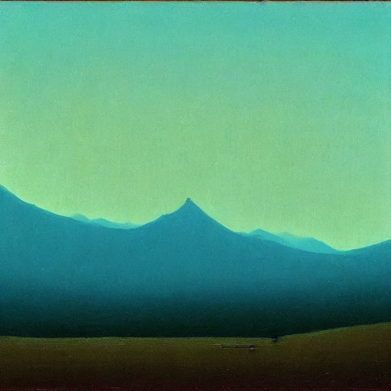 Image similar to caucaus mountains at night, arkhip kuindzhi painting, teal palette