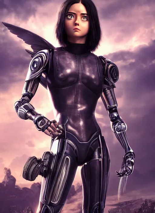 Image similar to Alita Battle Angel, digital animation, trending on artstation, full body portrait, hyper realistic render, 8k